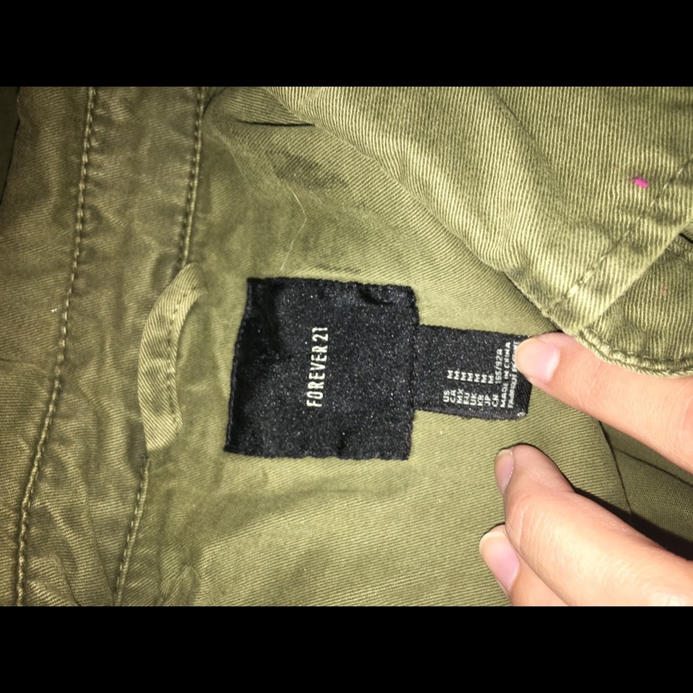 Forever 21 Olive Green Utility Jacket with White Graphic Text - Picture 4 of 8